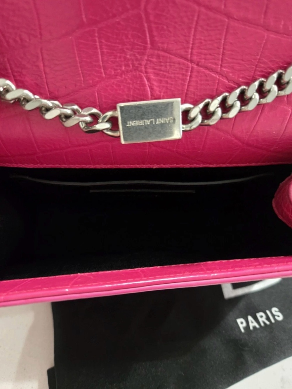 🔥Saint Laurent Fuchsia Croc-Embossed Kate Tassle Bag Small🔥 - Picture 5 of 17